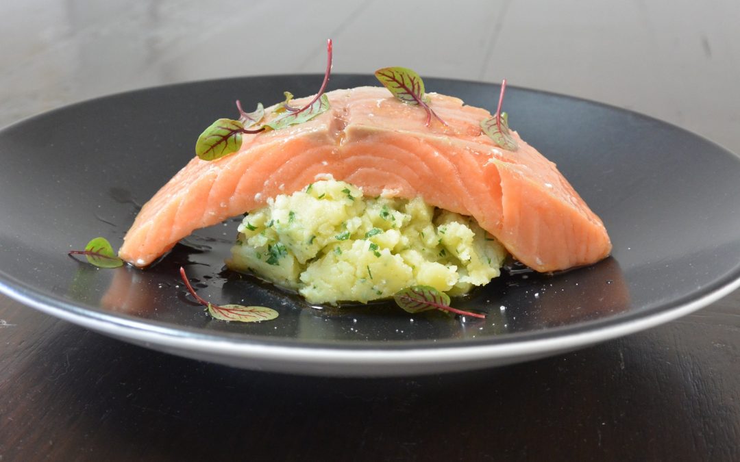 Steamed Ocean Trout and EVOO Crushed Potatoes