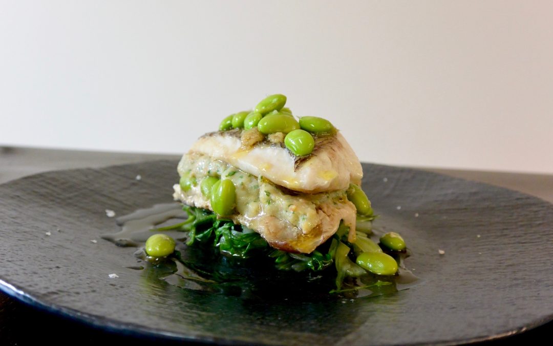 Snapper and Prawn Sandwich with Soy Bean and Bok Choy