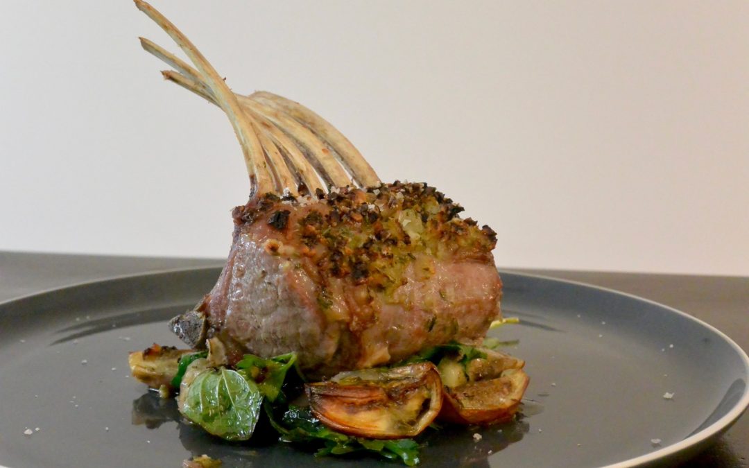 Quick Roasted Lamb Rack, Eggplant and Herbs