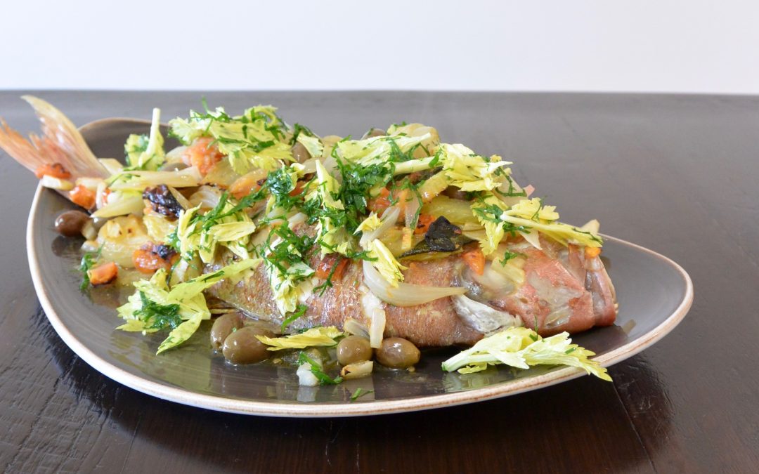 Baked Whole Snapper with Mediterranean Vegetables