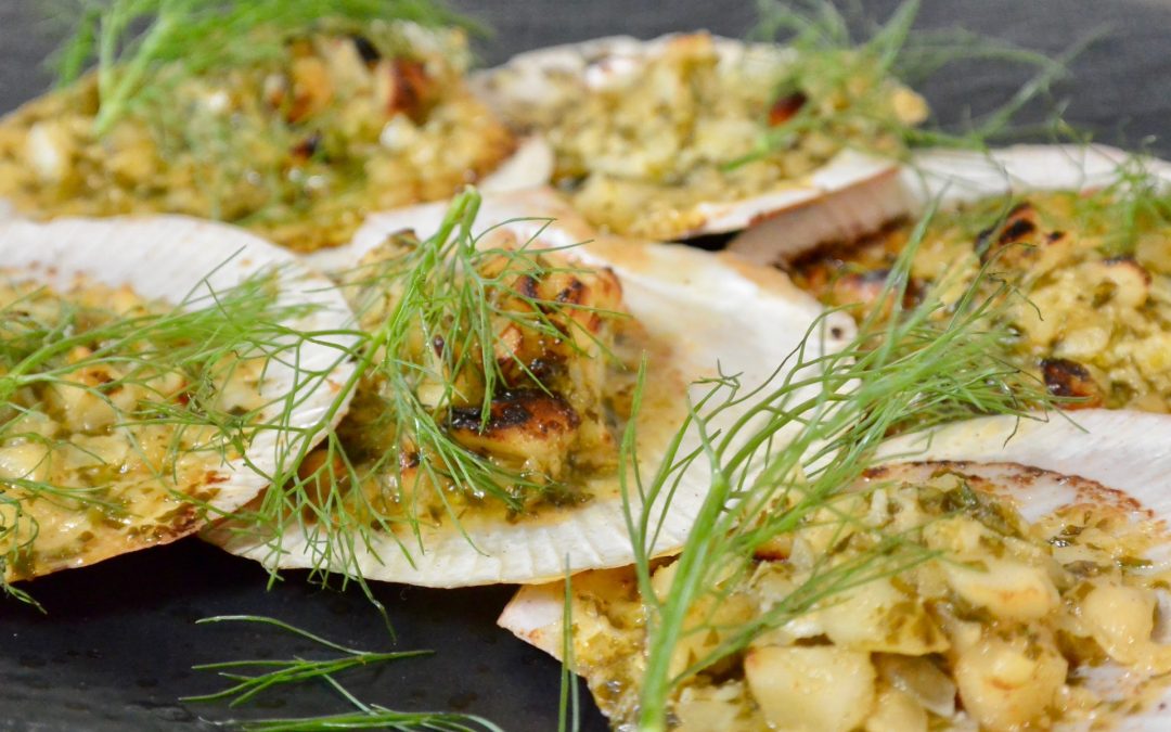 Combi Baked Scallops with Macadamia, Herb and Lime Butter